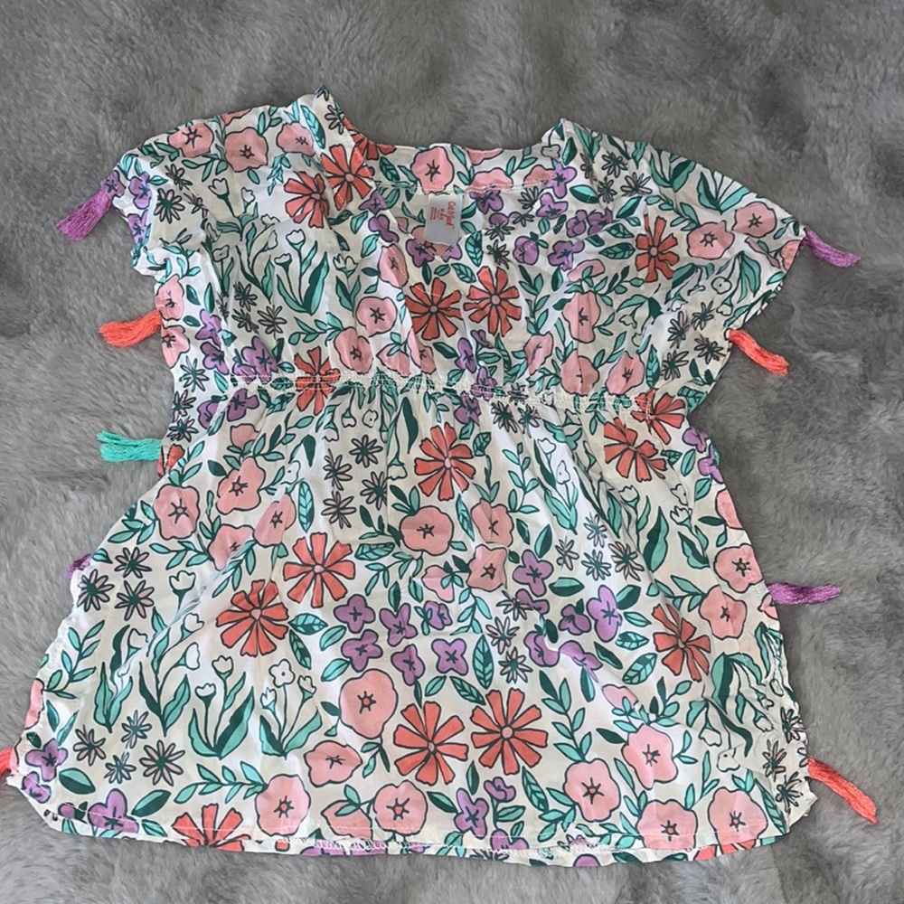 🌈 Target Cat & Jack Beach Cover up Top Floral Pink Sz 6/6X EUC Swim Class